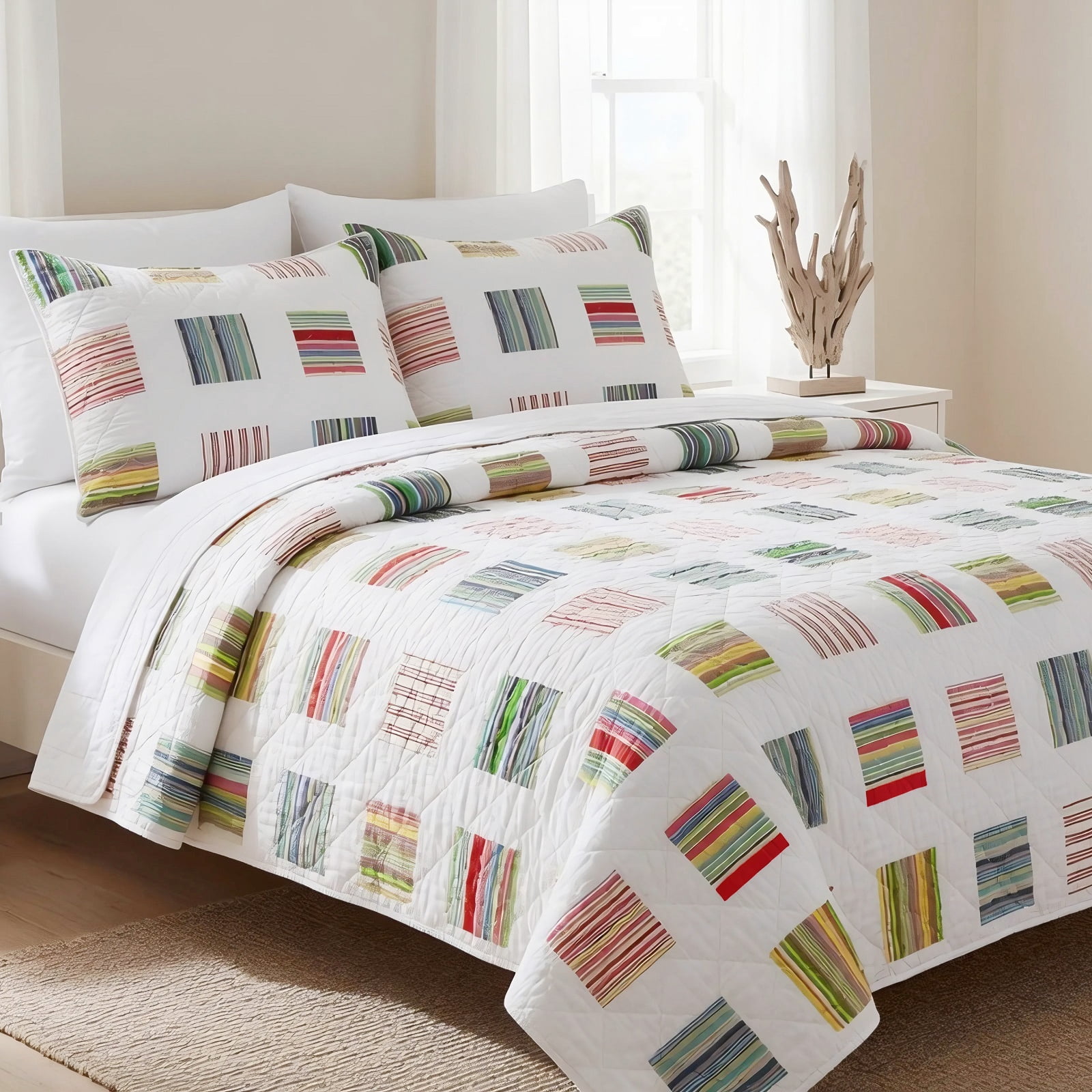 Greenland Home Sailor Modern Block Print Cotton Quilt Set, 3-Piece Full/Queen, for Teens