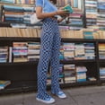 thumbnail image 3 of Pantalones acampanados Leggings estampados ajustados de talle alto largos acampanados para mujer Lady Street Blue Grid S, 3 of 5