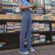 thumbnail image 3 of Pantalones acampanados Leggings estampados ajustados de talle alto largos acampanados para mujer Lady Street Blue Grid L, 3 of 5