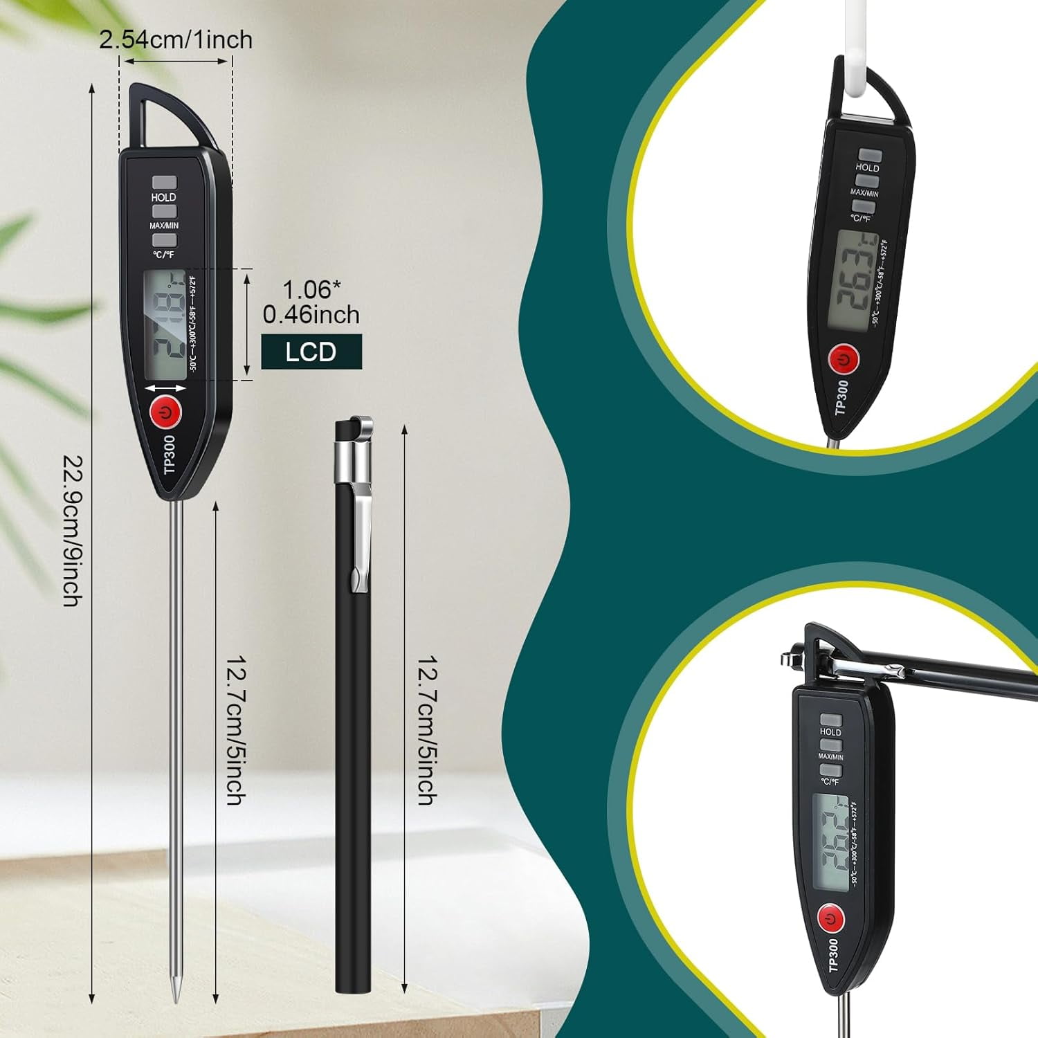 6 Set Waterproof Food Thermometer for Water, Liquid, Candle and Cooking Digital Meat Thermometer with Long Probe Instant Read for Kitchen BBQ Grill Candy (Black,White,Red)