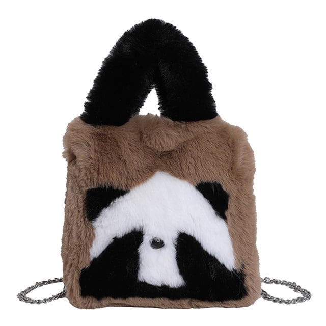 Bolso Mano Con Panda Peluche 24 Nuevos Estilos Cubo Peludo Lindo Que Cubre La Cara Gran Capacidad (marrón)