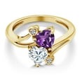 thumbnail image 3 of Gem Stone King 18K Yellow Gold Plated Silver Purple Amethyst White Moissanite and White Lab Grown Diamond Ring for Women (1.63 Cttw, Heart Shape 6MM, Gemstone February Birthstone, Size 5), 3 of 6