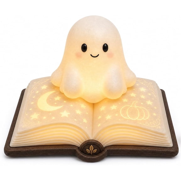 Halloween Ghost Reading Book Lamp, Cute Ghost Night Light Halloween Decor for Bookshelf, Desk & Mantel, Cozy Book Lovers Halloween Decoration Ornaments for Bedroom & Reading Nooks
