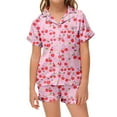 thumbnail image 2 of Wdgfv Girls Pajama Set 2 Piece Short Sleeve Top and Shorts Fruit Print Loungewear Comfortable Sleepwear for Kids Toddler Age 2-13 Casual Home Outfit Pink 4-5 Years, 2 of 4