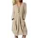 thumbnail image 1 of Vestido de mujer frente plisado manga larga cuello redondo color puro vestido suelto casual con bolsillos para primavera otoño caqui XL, 1 of 6