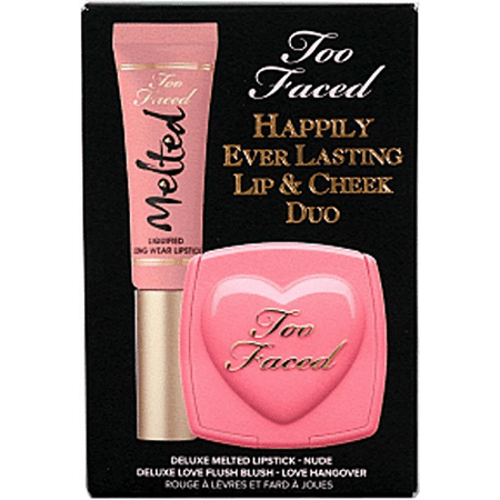 Too Faced Cosmetics Happily Ever Lasting Lip and Cheek Duo, Nude Melted Lipstick, Love Hangover Love Flush Blush, 2-Piece