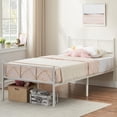 thumbnail image 1 of Twin Size Sturdy Modern Stylish Iron Bed Frame with Headboard and Footboard Metal Platform Bed - Simple Assembly, No Box Spring Needed, Under Bed Storage White, 1 of 7
