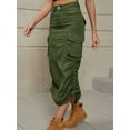 thumbnail image 3 of Denim Skirt Below Knee Length High Waisted Jean Skirts for Women  Green XL, 3 of 7