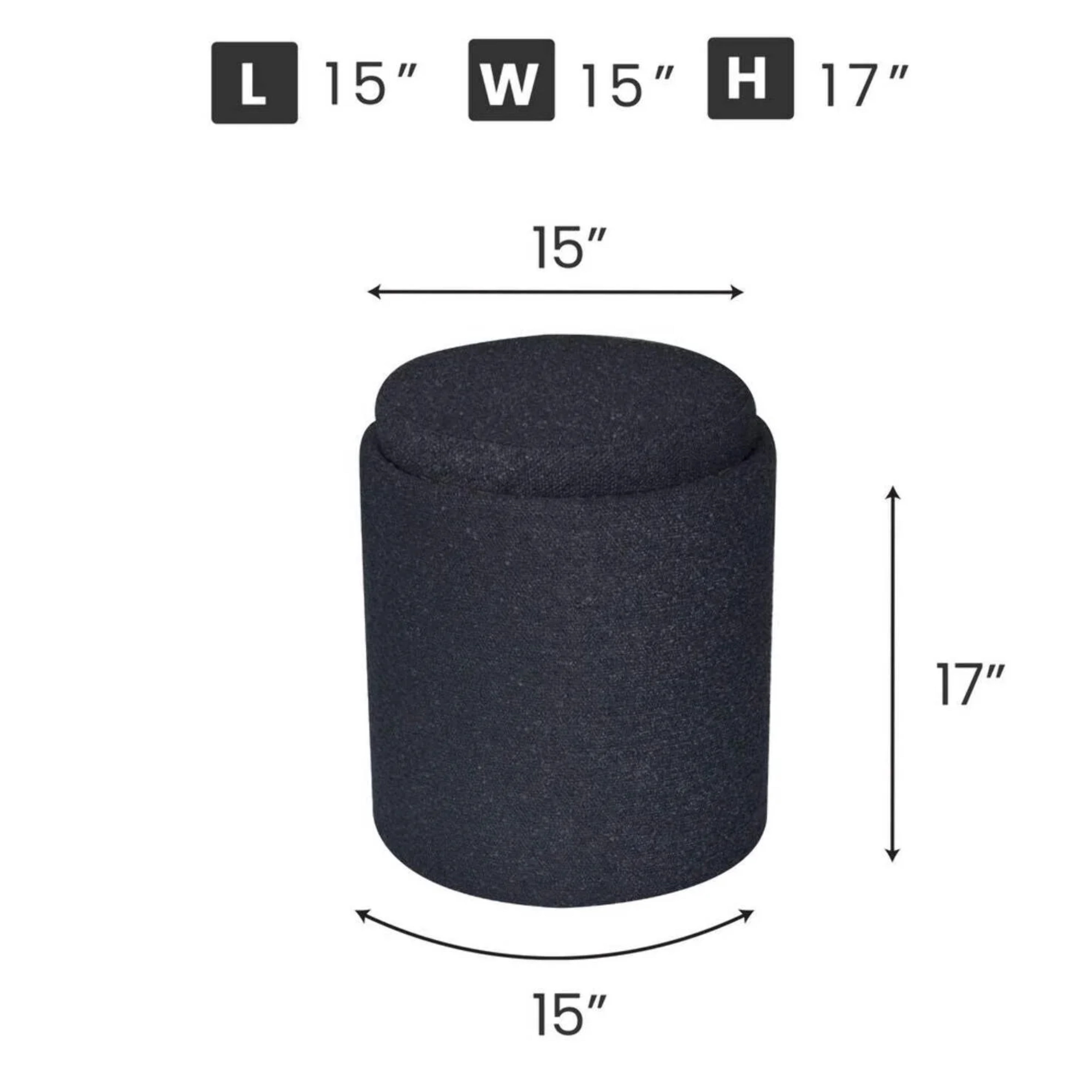 Aria Home Boucle Storage Ottoman Tufted Seating Accent 17" Round, Black