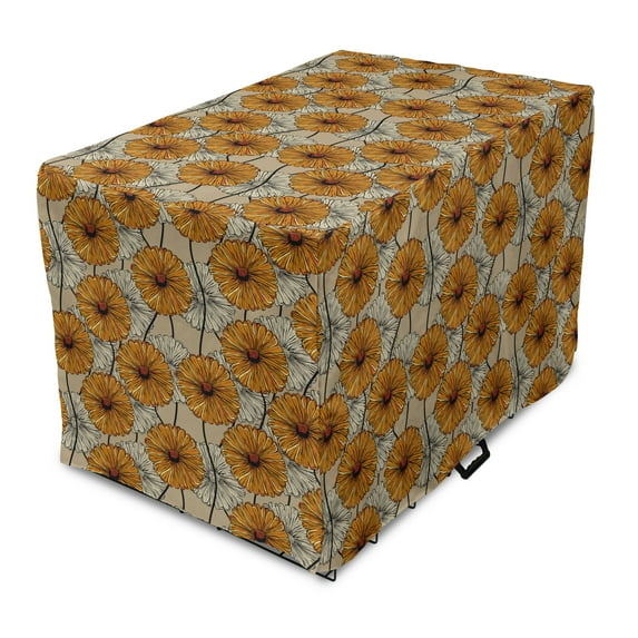 Floral Dog Crate Cover, Retro Look Simplistic Sunflowers Abstract Illustration, Easy to Use Pet Kennel Cover Small Dogs Puppies Kittens, 7 Sizes, Amber Grey Yellow, by Ambesonne
