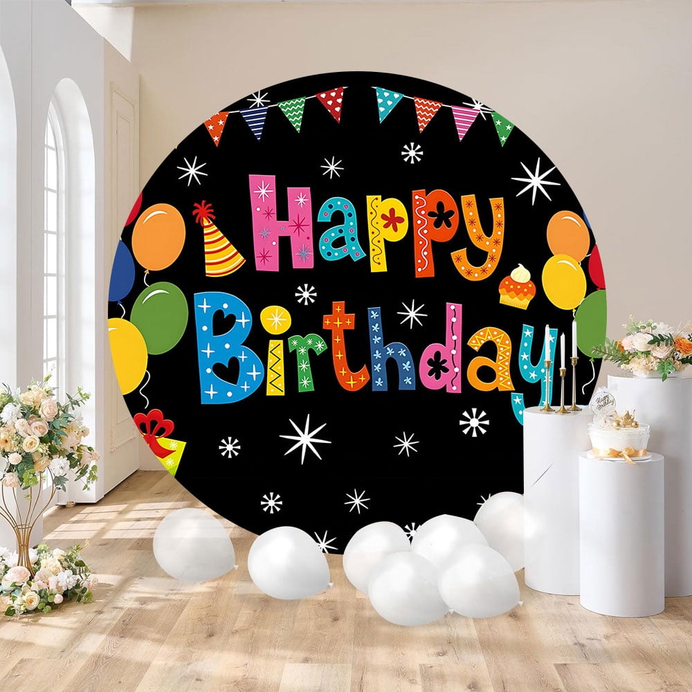 Circle 7.2ft Happy Birthday Party Banner Colorful Backdrop Yard Decoration for Boys Girls Background