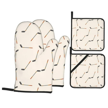

Oven Mitts and Pot Holders 4 Piece cute hockey sticks High Heat Slip Resistant Oven Mitt and Trivets Set Kitchen Oven Glove Pot Holders for Cooking Baking Grilling