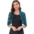 thumbnail image 1 of Cárdigan elegante con cuello con volantes pamujer, top de encogimiento de hombros con encaje floral transparente azul verde L, 1 of 5