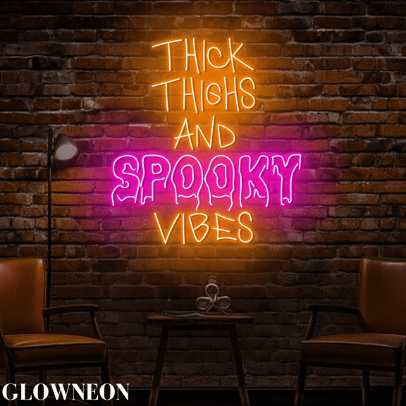 Glowneon Thick Thighs And Spooky Vibes Led Sign, Halloween Wall Decor