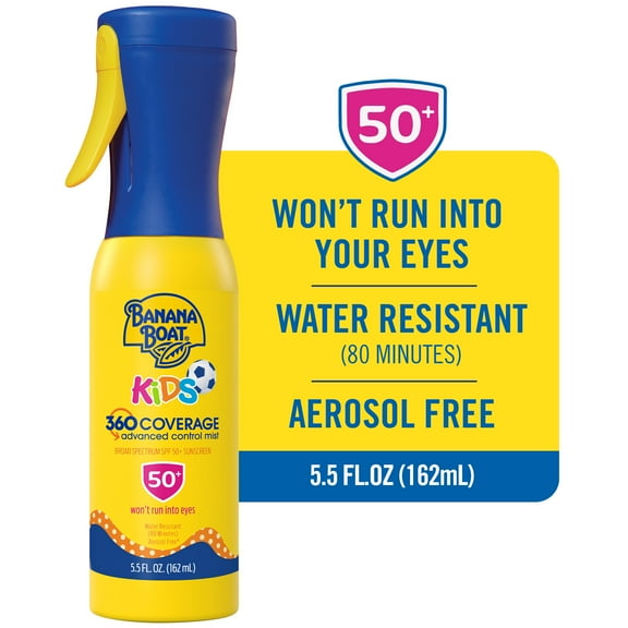Banana Boat Kids 360 Coverage SPF 50 Sunscreen Mist, Refillable Kids Sunscreen Spray, 5.5 fl oz