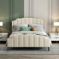thumbnail image 2 of Cama tapizada 140 x 200 cm Estructura de cama con cabecero, pie de cama y somier Cama doble tapizada en terciopelo beige Cama juvenil Cama de invitados esquí esquí Gafas de esquí, 2 of 5