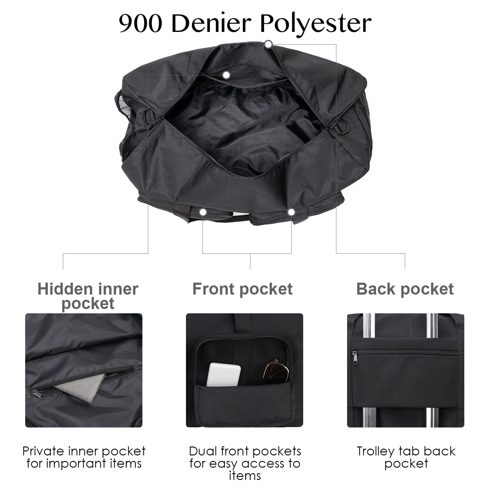 65L Travel Duffle Bag, Waterproof Sports Tote Gym Bag, Large Duffle Bag for Yoga Swimming, Black