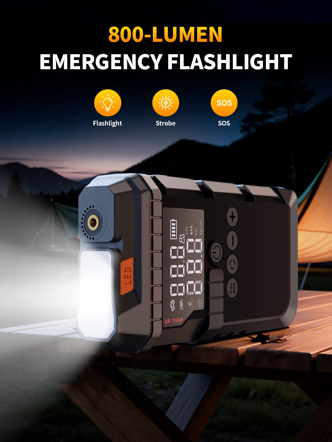 Jump Starter with Air Compressor, 4000A Battery Jump Starter (for 8.0L Gas or Up to 4.0L Diesel),150PSl Digital Tire Inflatorwith Emergency Light