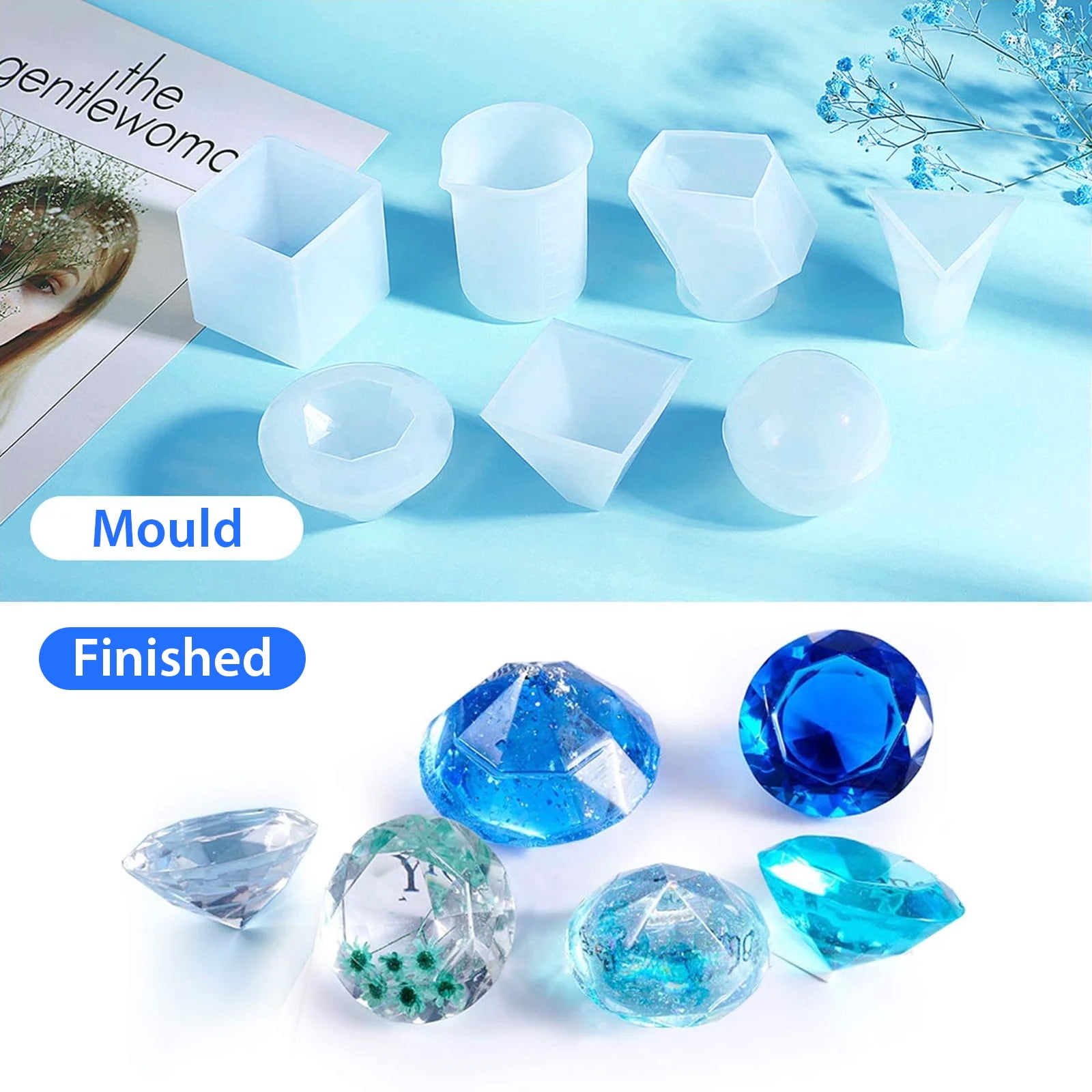 Woohome 4 Pcs Square Resin Mold Cube Jewelry Silicone Casting Mold Tools Set Included 4 Size Silicone Resin Mold, 15 Pcs Plastic Making Tools and 1