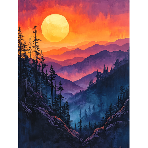 Sunset Mountain Landscape Canvas Wall Art, Perfect for Living Room,Dining Room, and Hallway Decoration.
