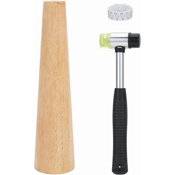 Juego de 3 mandriles de madera para pulseras, herramientas de medición y moldeado de brazaletes con martillo de goma para joyería y alambrismo.
