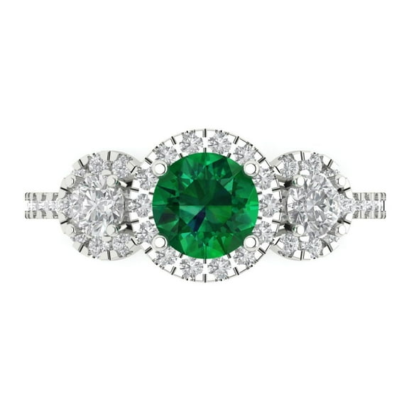 Three-Stone Engagement Ring for Women - 1.46ct Simulated Emerald in 14K White Gold Promise Ring