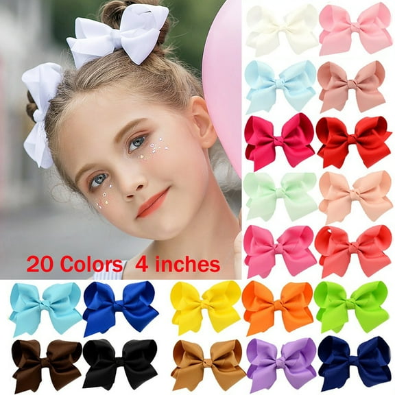 20PCS Multi-colored 4" Hand-made Grosgrain Ribbon Hair Bow Alligator Clips Hair Accessories for Little Girls