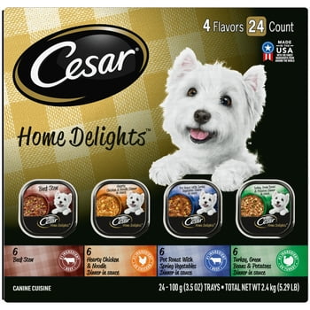 CESAR HOME DELIGHTS Pot Roast, Vegetable, Beef, Turkey Variety Pack, (24 Pack) 3.5 oz. Trays