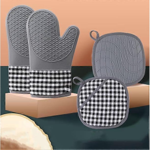 SZTXJ Oven Gloves and Pot Holders, Oven Gloves Heat Resistant Oven Gloves Up to 260C Non-Slip Barbecue Gloves with Cotton Lining for Cooking, Baking