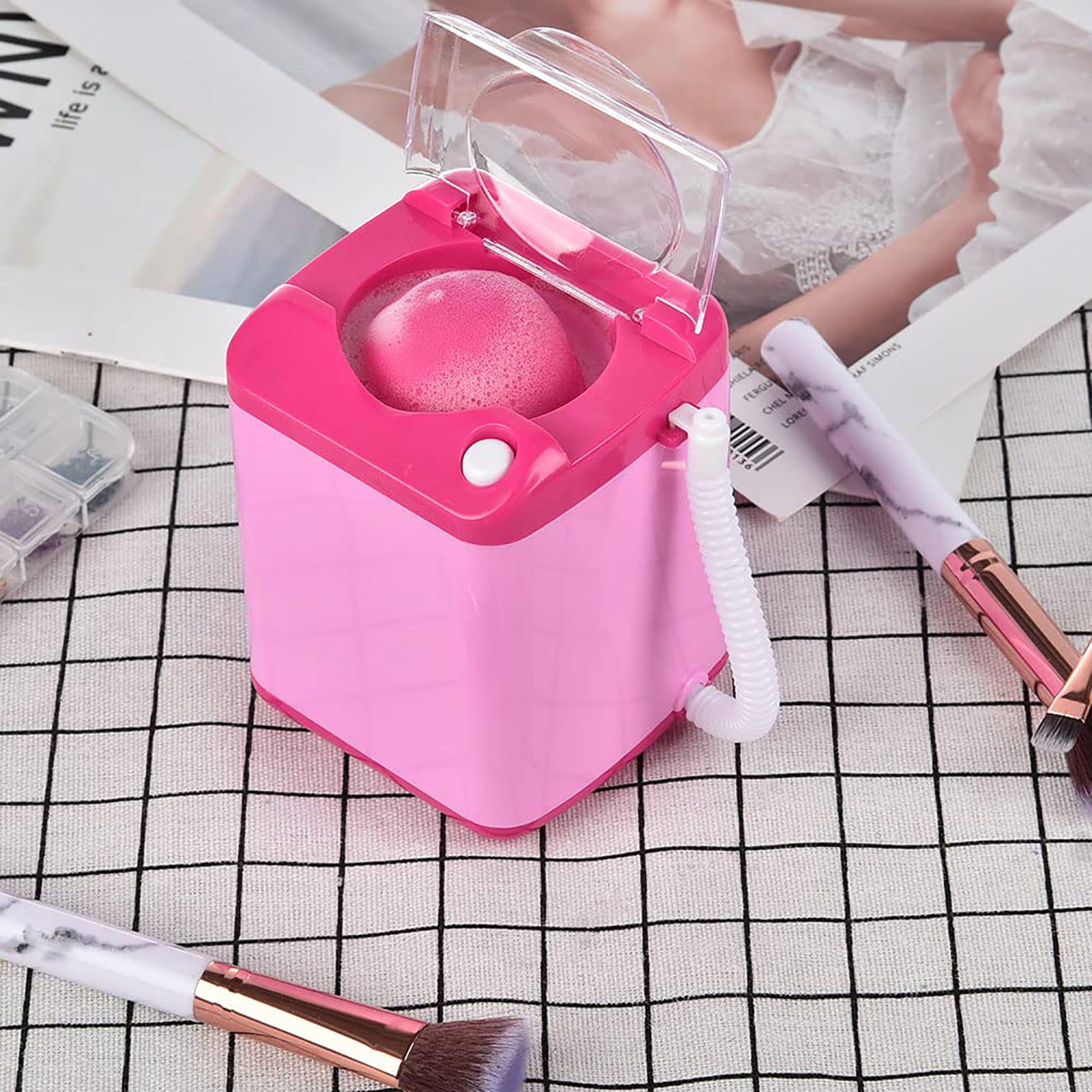 DOTSOG Mini Electric Makeup Brush Cleaner Makeup Sponge Washing Machine  Dollhouse Toy Cosmetic Brush Powder Puff Washer Beauty Cleaning Makeup Tool