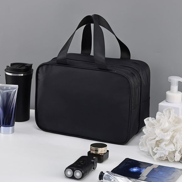 Waterproof Travel Toiletry Bag for Men | Large Capacity Double Layer Cosmetic Case Organizer | Makeup Wash Pouch | Polyester Fabric | Easy Carry | Black | 9.8 x 5.9 x 5.1 in