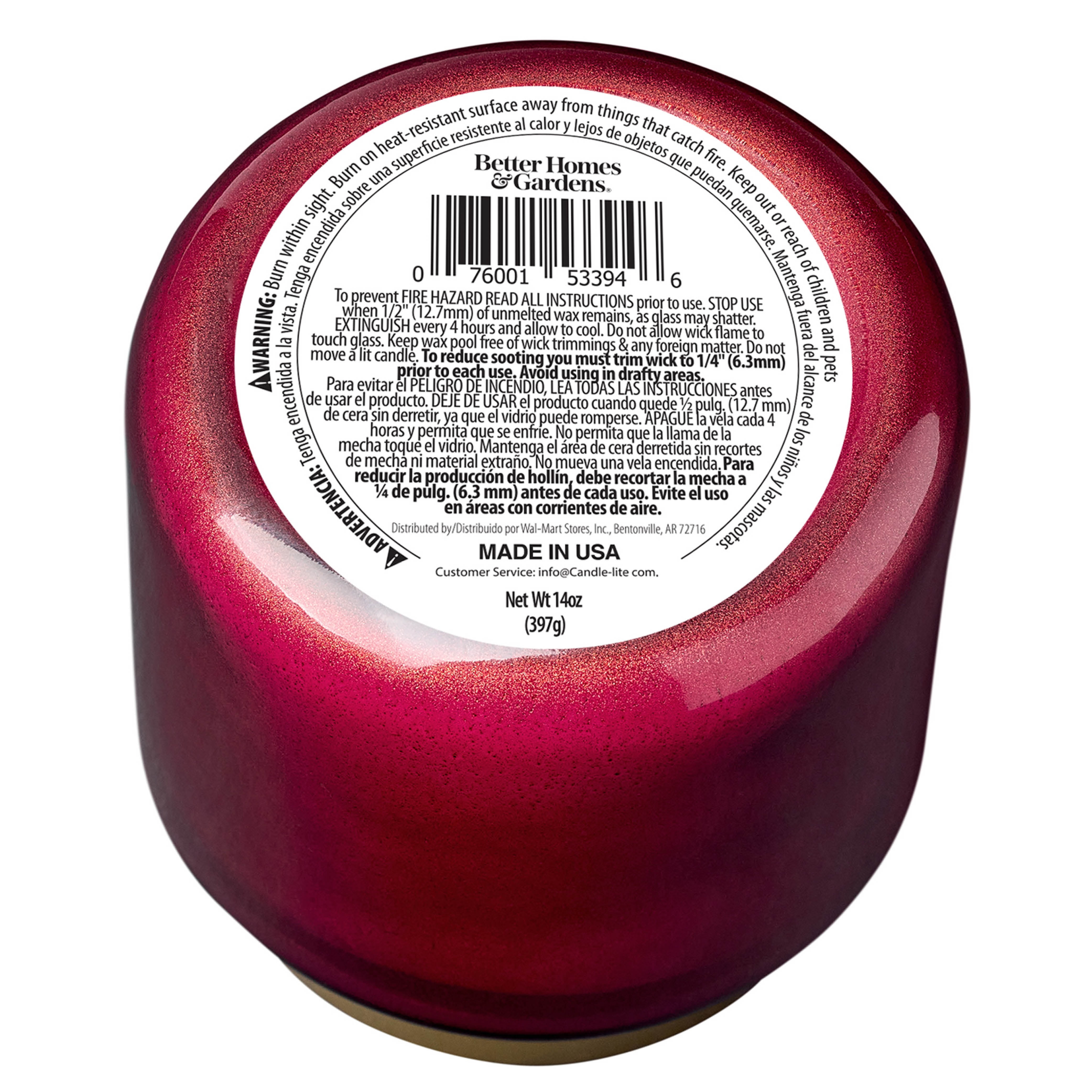 Better Homes & Gardens 2-Wick Red Glass Jar Candle with Gold Lid, Red Cranberry & Cherry, 14oz.