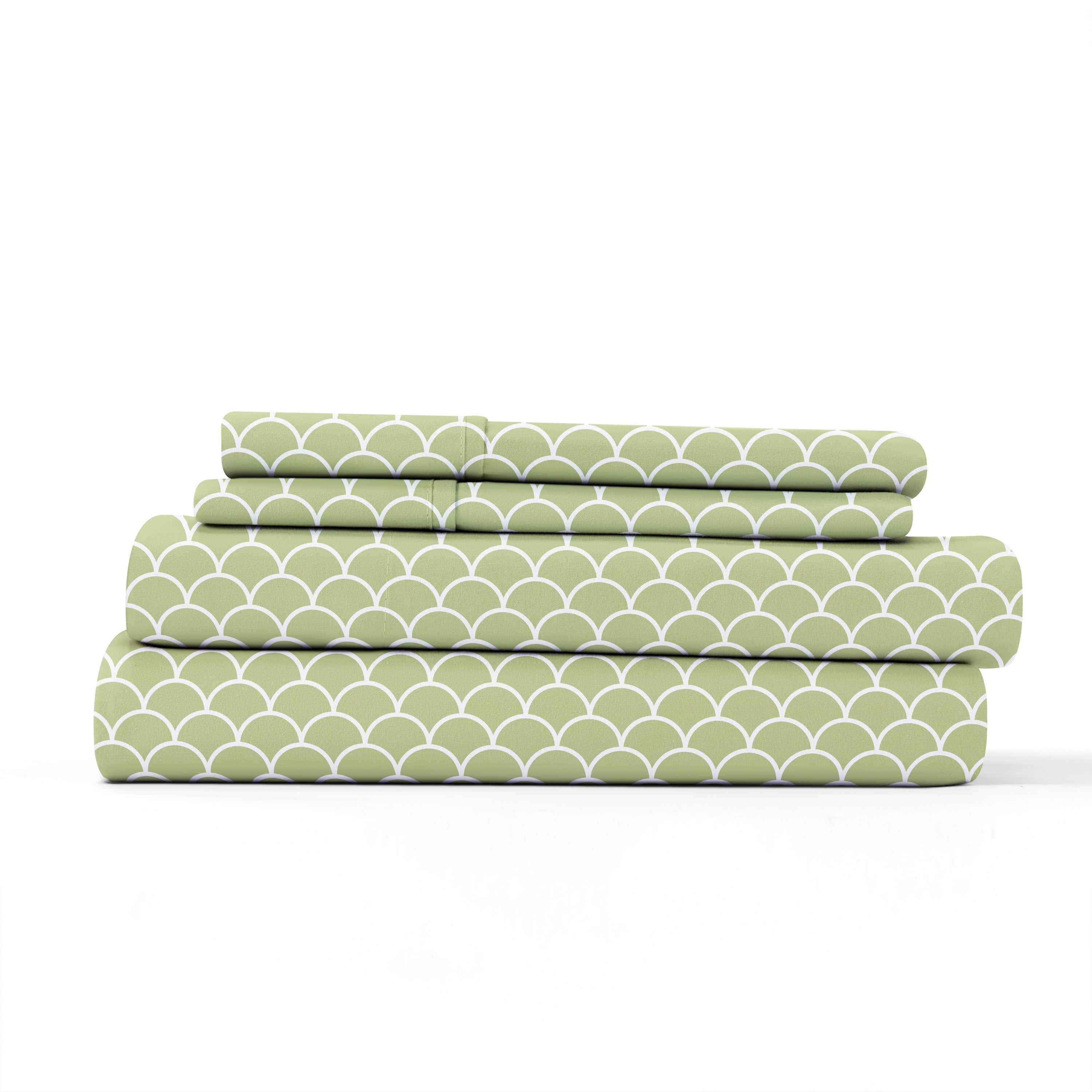 Noble Linens 3 Piece Pattern Microfiber Bed Sheets Set, Sage Scallops, Twin