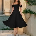 thumbnail image 2 of Htigea Women's Off the Shoulder Dress Elegant Ruched Low Cut Cami Dress Solid Color Summer Midi Gowns for Evening Party Prom Black,M, 2 of 6