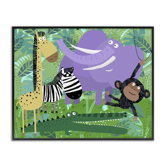Stupell Industries Contemporary Jungle Wildlife Animals Black Framed Giclee Art, 14 x 11, by Carla Daly