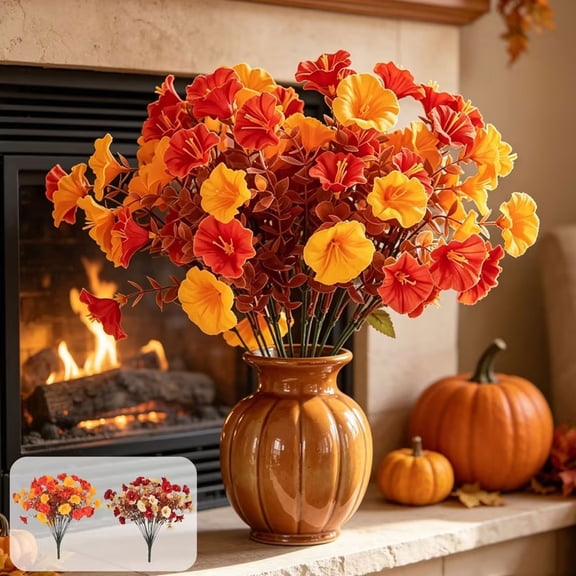 Artificial Flowers Sunproof Fall Decorations for Home Orange 13.8in Fake Hydrangea Silk Flowers for Decoration Morning Glory for Porch by Xuniizn