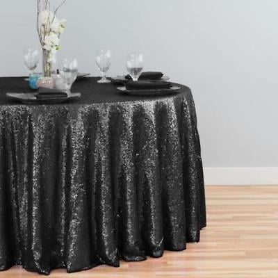 120 In Round Sequin Tablecloth Black, Black Round Tablecloth 120