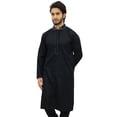 thumbnail image 3 of Atasi Men's Long Black Cotton Mandarin Collar Shirt Ethnic Clothing-XXX-Large, 3 of 7