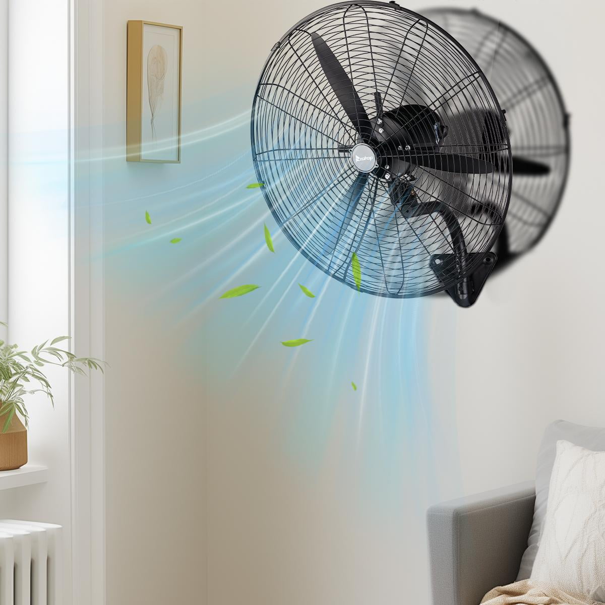 IVV 26 Inch High-Velocity Fan, 9299 CFM Wall Mount Industrial Oscillating & Tilt Metal Fan w/ 4 Speed Ventilation/Copper Motor/3 Aluminum Blades for Home, Office, and Garage (Black)