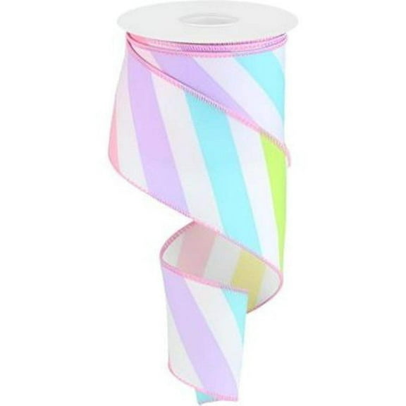 2.5" Large Multi Diagonal Stripe Ribbon: White (10 Yards)