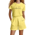 thumbnail image 2 of Angala 2 Piece Outfits For Girls Crew Neck Short Sleeve Graphic Print T Shirt With Active Shorts Set Girls Autumn Daily Wear Clothes, 2 of 4