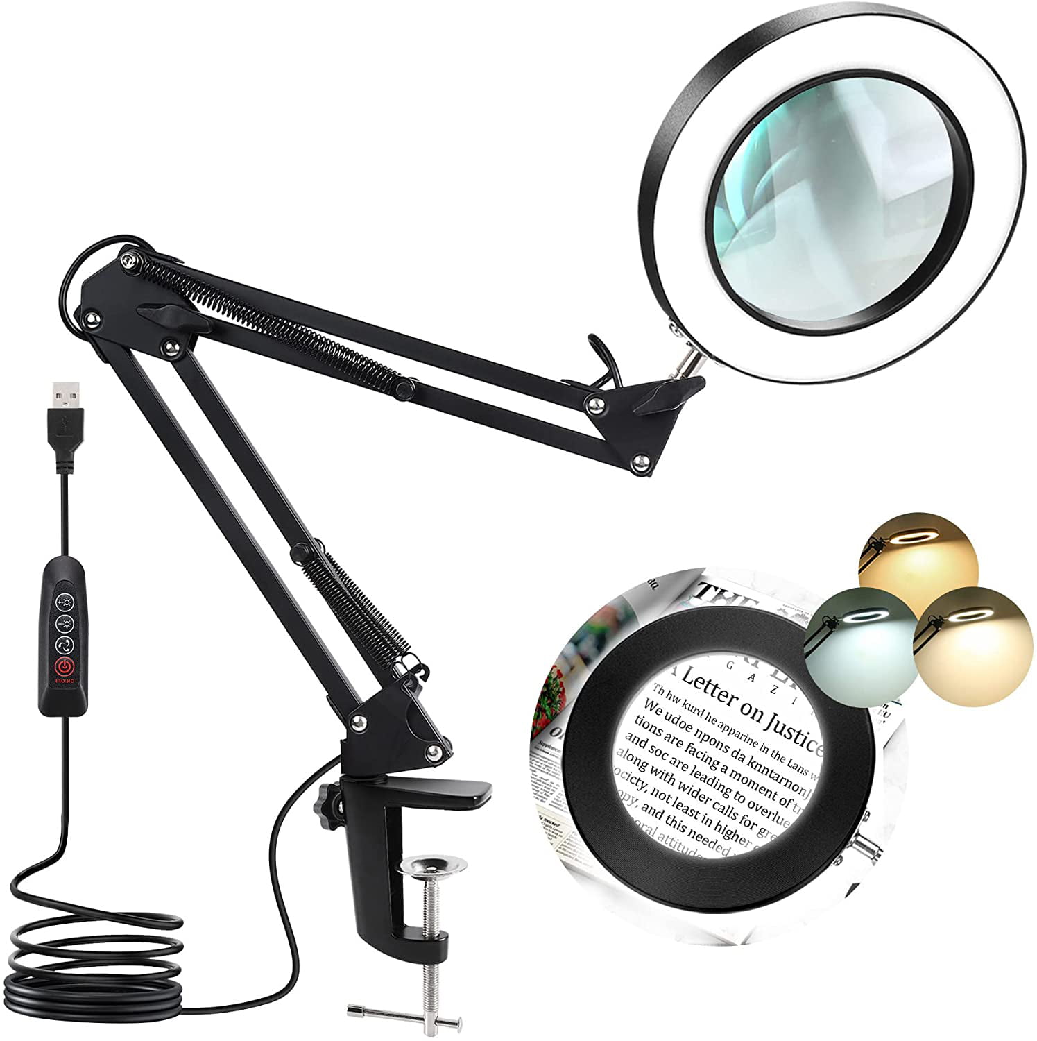 Jewelry Making Moveable LED Maganifier Lighted Glass Lens with Adjustbale Swivel Arm and Rolling Stand for Reading Sewing Knitting Repair 5X Magnifying Floor Lamp Craft 