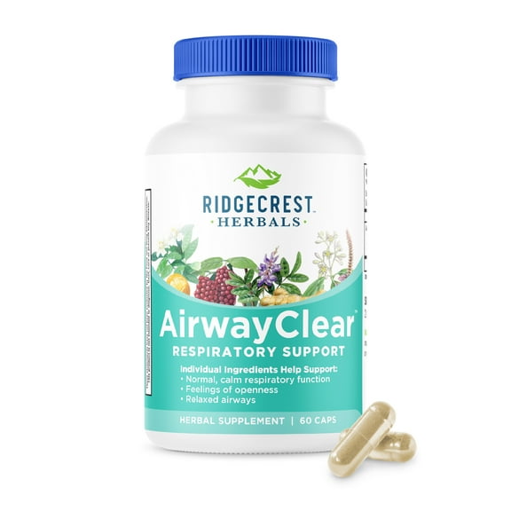 RidgeCrest Herbals AirwayClear, Lung Health and Breathing Support Supplements with Schisandra Fruit, Cassia Bark and Ginger Root, Sinus, Mucus Support, Gluten Free (60 Vegan Caps, 30 Serv)