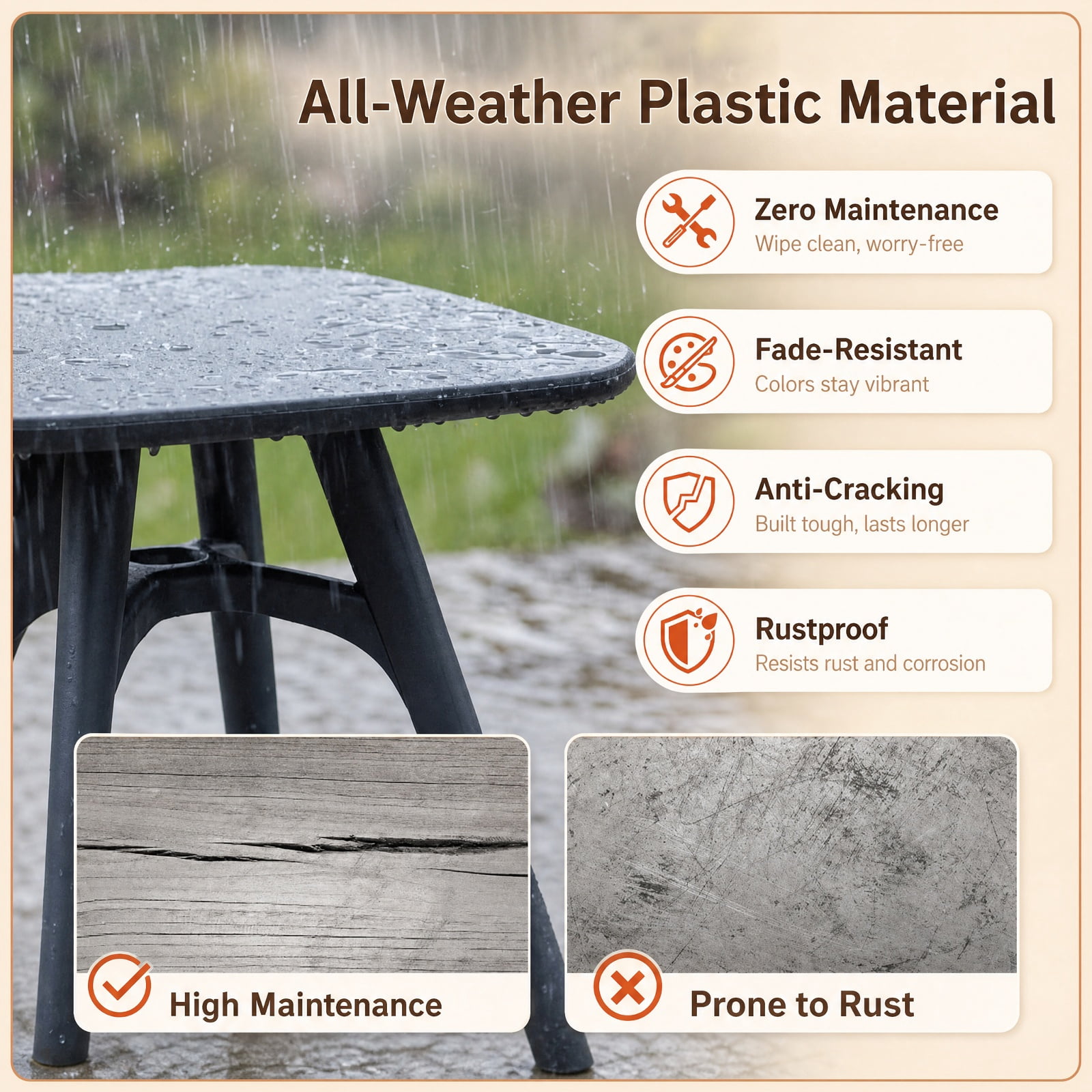 Furnibear Square Outdoor Dining Table for 4 All Weather Plastic Patio Bistro Table with Thick Top and Anti Slip Foot Pads, Gray