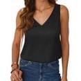 thumbnail image 3 of Women Silk Satin Tank Top V Neck Summer Blouse Sleeveless Shirt Business Casual Dressy Outfit Vacation Clothes Black L, 3 of 6