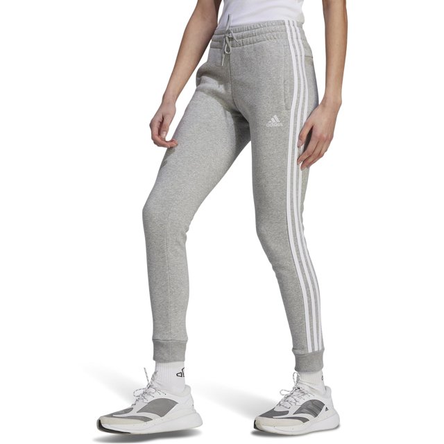 Pantalones deportivos adidas Essentials de forro polar con 3 rayas para mujer, color gris