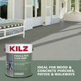 thumbnail image 3 of KILZ Porch & Patio Latex Floor Paint, Interior/Exterior, Low-Lustre Enamel, Silver Gray, 1 Gallon, 3 of 6