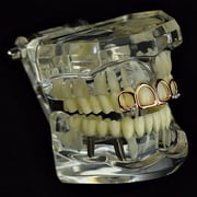 14K Rose Gold Plated Grillz Top All Four 4 Open Face Teeth Bling Hollow Hip Hop Grills