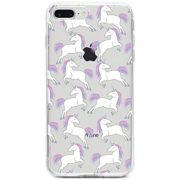 DistinctInk Clear Shockproof Hybrid Case for iPhone 7 PLUS / 8 PLUS (5.5" Screen) - TPU Bumper, Acrylic Back, Tempered Glass Screen Protector - Repeating Pastel Unicorns