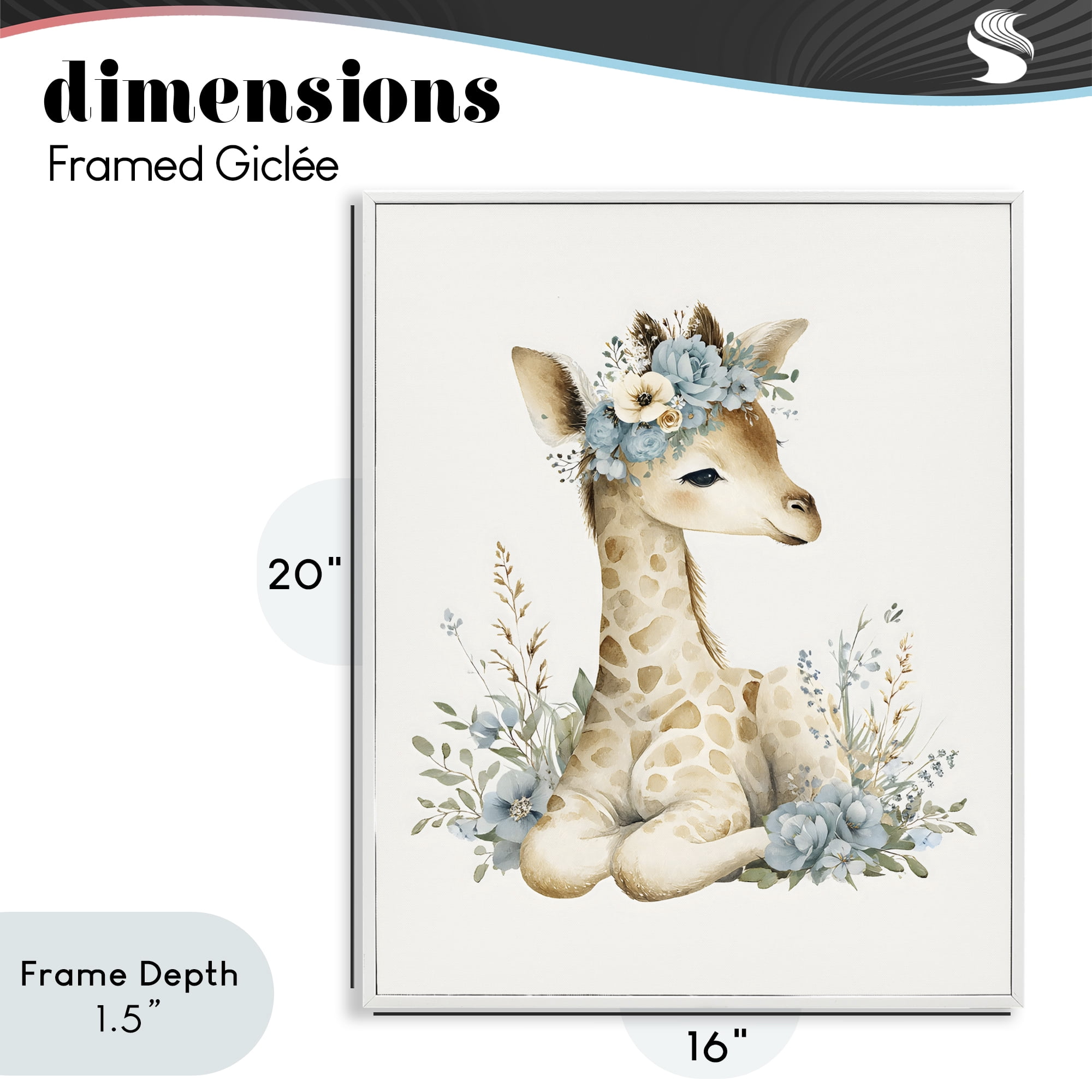Stupell Industries Watercolor Nursery Giraffe White Framed Giclee Art, design by LSR Design Studio